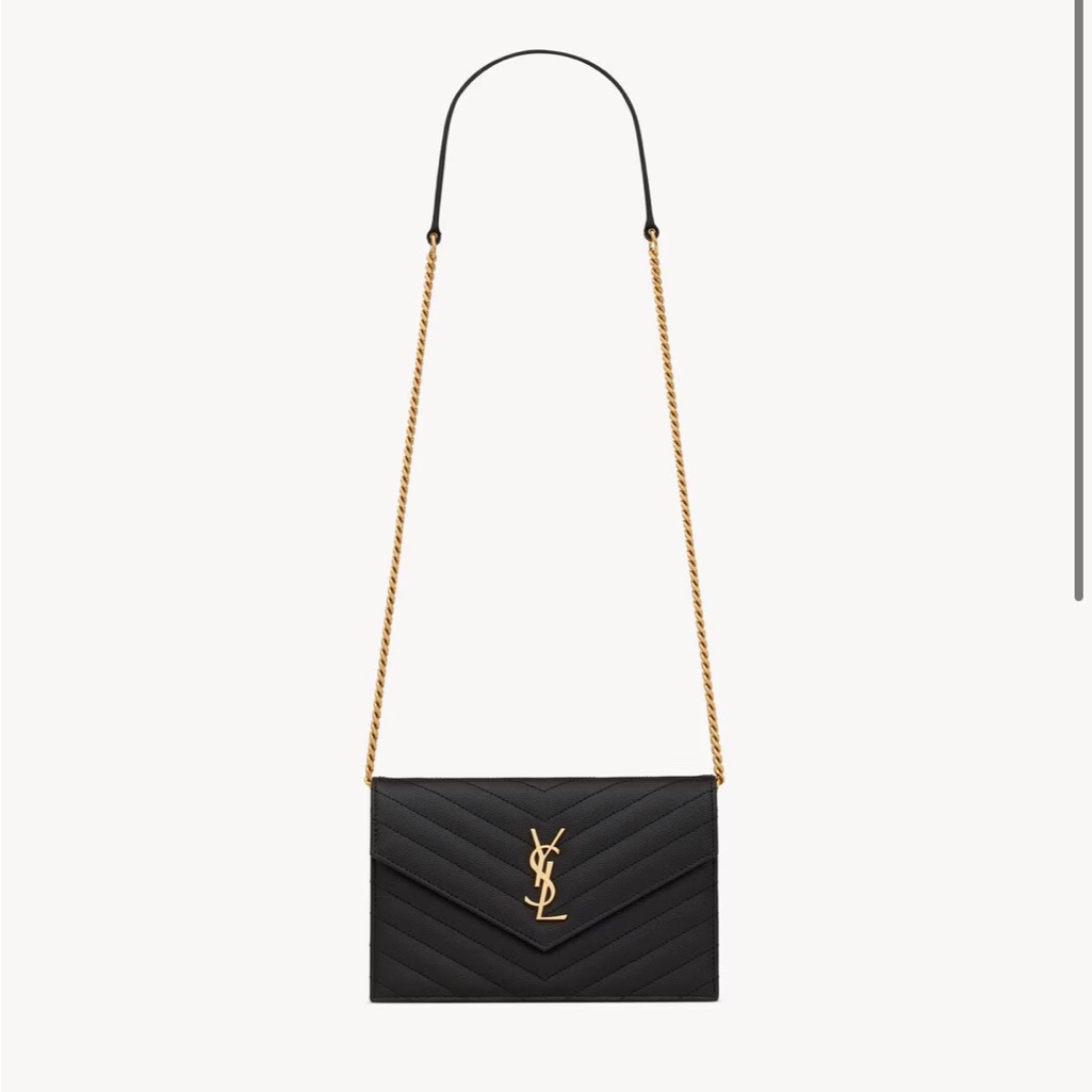 Yves Saint Laurent Black Quilted Leather Crossbody Bag With Gold Chain